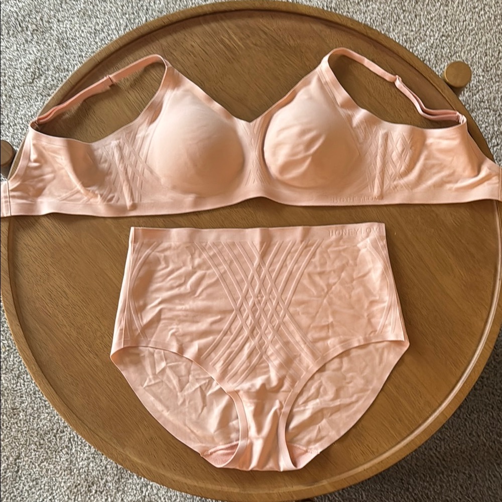 Honeylove Pink Full Coverage Bra and High Waisted Brief Set